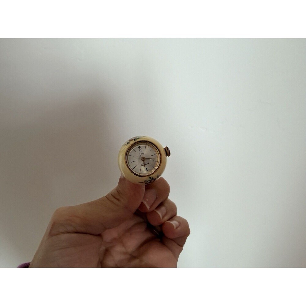 Great Vintage Eufa Gold & Yellow Floral  Guilloche Enamel Ball Pendant Watch - Picture 9 of 9